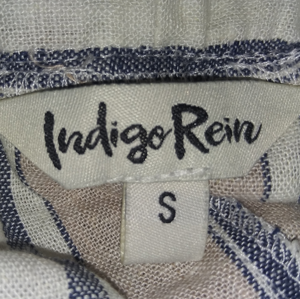 Indigo Rein Paper Bag Pants Linen Vertical Stripes slits on legs - Picture 3 of 14